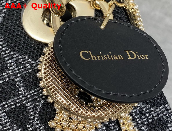 Dior Mini Lady Dior Bag in Black Canvas with White Cannage Motif Replica