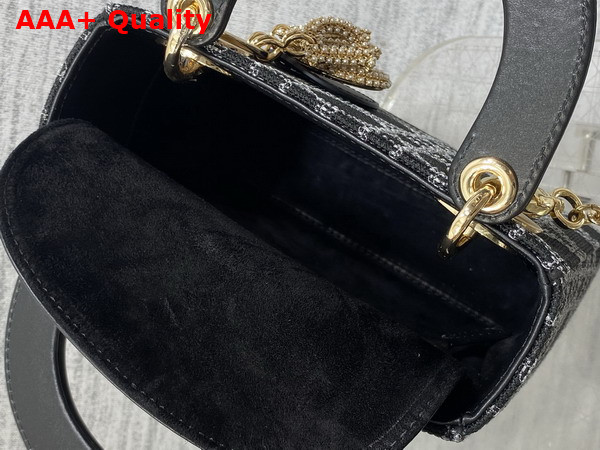 Dior Mini Lady Dior Bag in Black Canvas with White Cannage Motif Replica