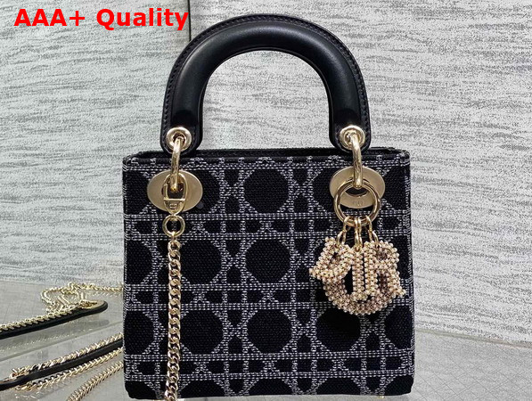 Dior Mini Lady Dior Bag in Black Canvas with White Cannage Motif Replica