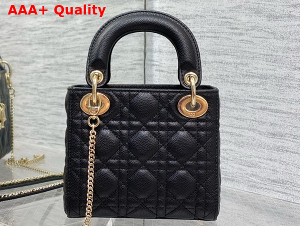 Dior Mini Lady Dior Bag in Black Grained Cannage Calfskin with Pale Gold Finish Metal Replica