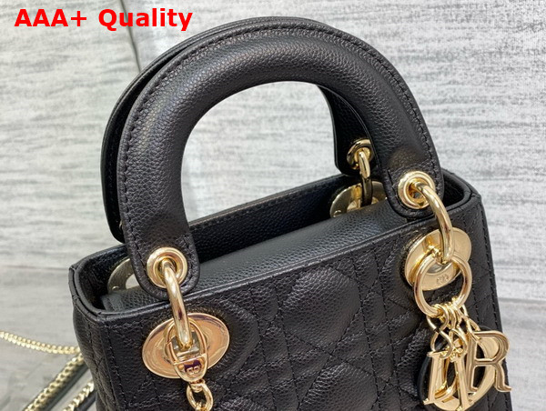 Dior Mini Lady Dior Bag in Black Grained Cannage Calfskin with Pale Gold Finish Metal Replica