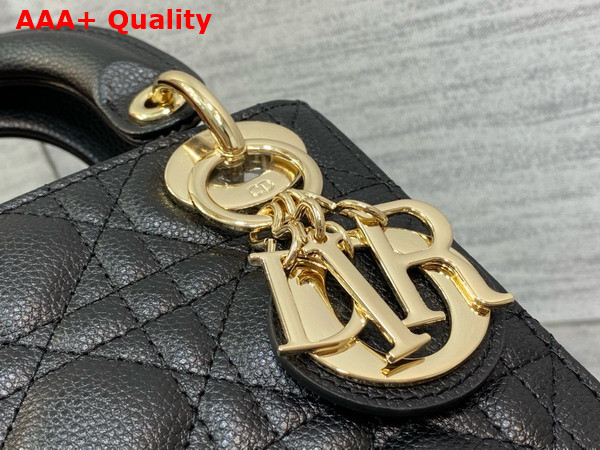 Dior Mini Lady Dior Bag in Black Grained Cannage Calfskin with Pale Gold Finish Metal Replica
