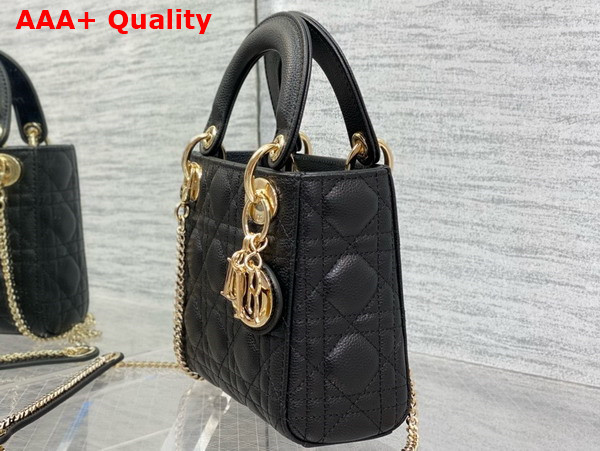 Dior Mini Lady Dior Bag in Black Grained Cannage Calfskin with Pale Gold Finish Metal Replica