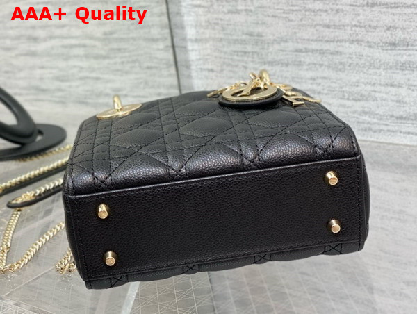 Dior Mini Lady Dior Bag in Black Grained Cannage Calfskin with Pale Gold Finish Metal Replica