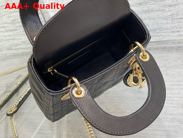 Dior Mini Lady Dior Bag in Black Grained Cannage Calfskin with Pale Gold Finish Metal Replica