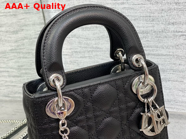 Dior Mini Lady Dior Bag in Black Grained Cannage Calfskin with Silver Finish Metal Replica