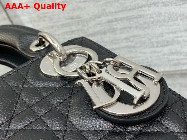 Dior Mini Lady Dior Bag in Black Grained Cannage Calfskin with Silver Finish Metal Replica