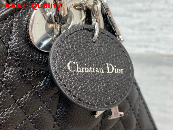 Dior Mini Lady Dior Bag in Black Grained Cannage Calfskin with Silver Finish Metal Replica
