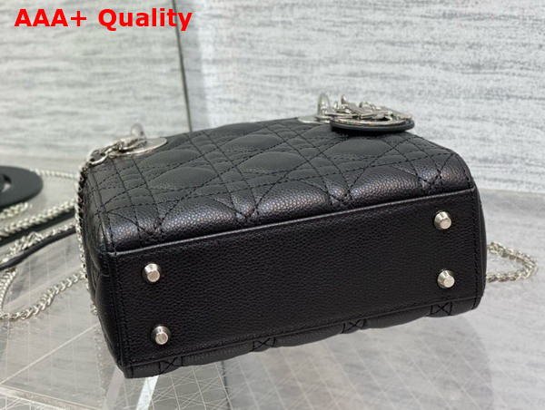 Dior Mini Lady Dior Bag in Black Grained Cannage Calfskin with Silver Finish Metal Replica