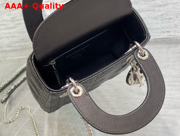Dior Mini Lady Dior Bag in Black Grained Cannage Calfskin with Silver Finish Metal Replica