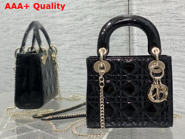 Dior Mini Lady Dior Bag in Black Patent Cannage Calfskin Replica