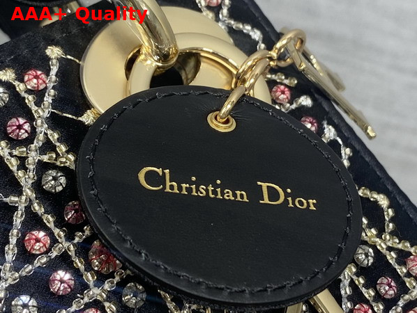Dior Mini Lady Dior Bag in Black Satin Embroidered with All Over Crystals Replica