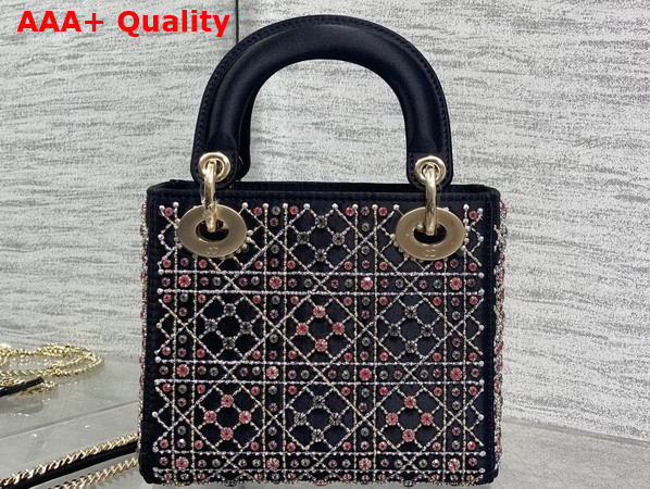 Dior Mini Lady Dior Bag in Black Satin Embroidered with All Over Crystals Replica