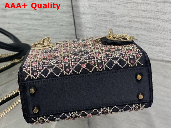 Dior Mini Lady Dior Bag in Black Satin Embroidered with All Over Crystals Replica