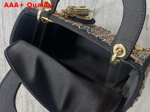 Dior Mini Lady Dior Bag in Black Satin Embroidered with All Over Crystals Replica