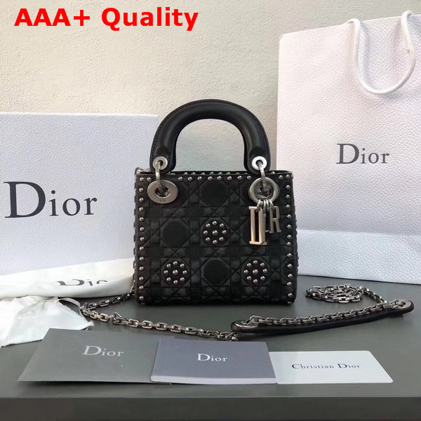 Dior Mini Lady Dior Bag in Black Studded Calfskin Replica