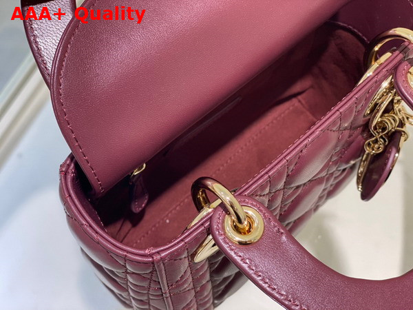 Dior Mini Lady Dior Bag in Burgundy Cannage Lambskin Replica