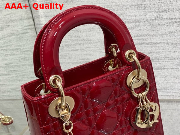 Dior Mini Lady Dior Bag in Cherry Red Patent Cannage Calfskin Replica