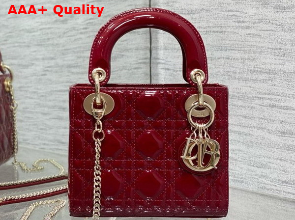 Dior Mini Lady Dior Bag in Cherry Red Patent Cannage Calfskin Replica