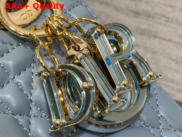 Dior Mini Lady Dior Bag in Cloud Blue Cannage Lambskin with Resin DIOR Charms Replica