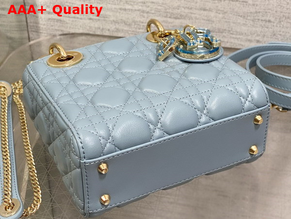 Dior Mini Lady Dior Bag in Cloud Blue Cannage Lambskin with Resin DIOR Charms Replica