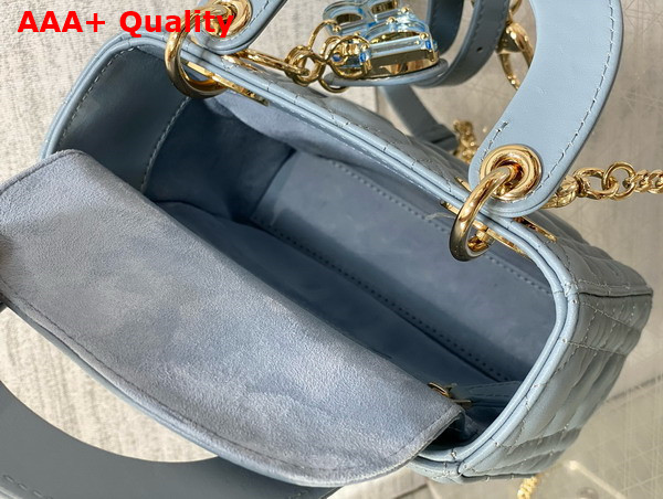 Dior Mini Lady Dior Bag in Cloud Blue Cannage Lambskin with Resin DIOR Charms Replica