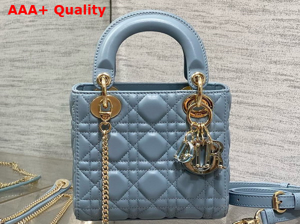 Dior Mini Lady Dior Bag in Cloud Blue Cannage Lambskin with Resin DIOR Charms Replica