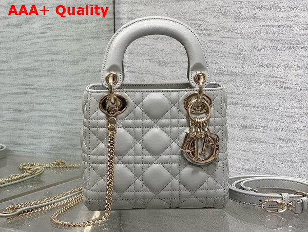 Dior Mini Lady Dior Bag in Cloud Gray Cannage Lambskin with Pale Gold Finish Metal Replica