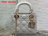 Dior Mini Lady Dior Bag in Cloud Gray Cannage Lambskin with Pale Gold Finish Metal Replica