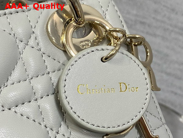 Dior Mini Lady Dior Bag in Cloud Gray Cannage Lambskin with Pale Gold Finish Metal Replica