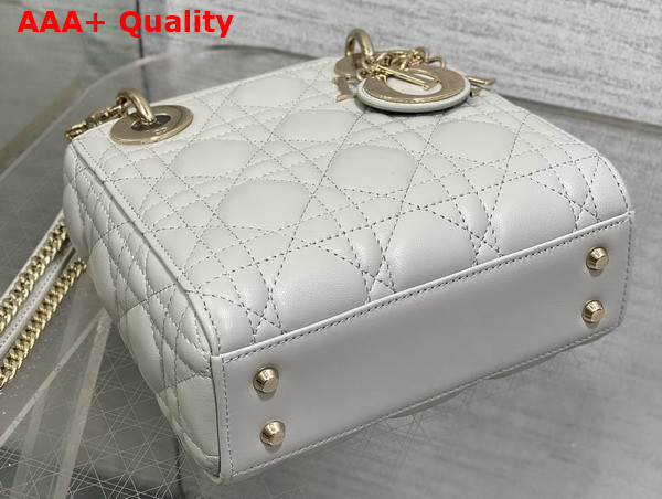 Dior Mini Lady Dior Bag in Cloud Gray Cannage Lambskin with Pale Gold Finish Metal Replica