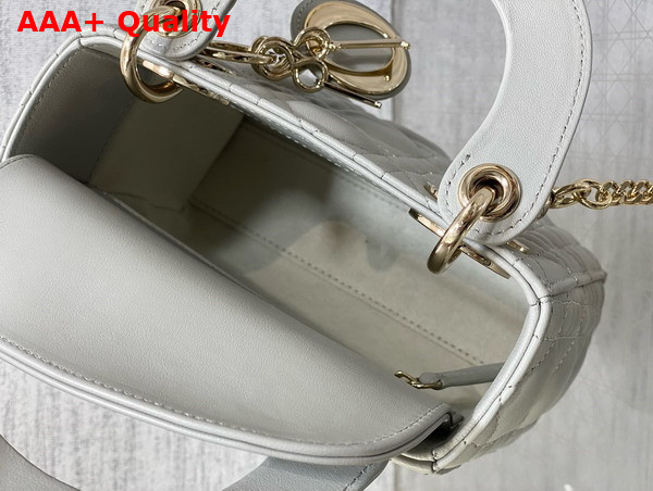 Dior Mini Lady Dior Bag in Cloud Gray Cannage Lambskin with Pale Gold Finish Metal Replica