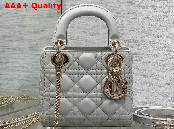 Dior Mini Lady Dior Bag in Cloud Gray Cannage Lambskin with Pale Gold Finish Metal Replica