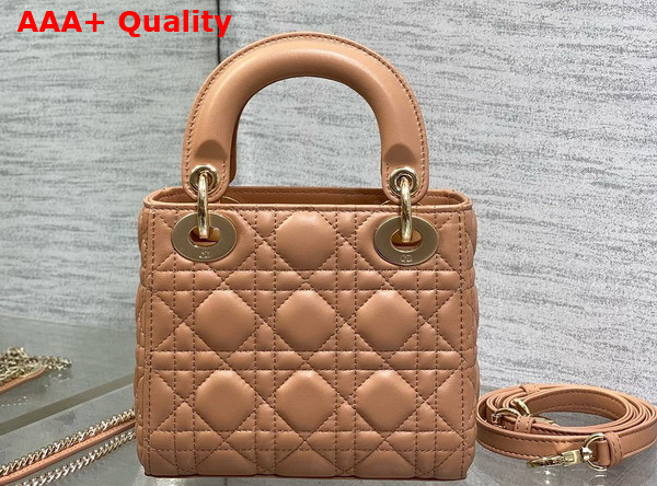 Dior Mini Lady Dior Bag in Dark Beige Cannage Lambskin with Pale Gold Finish Metal Replica