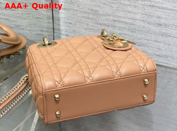 Dior Mini Lady Dior Bag in Dark Beige Cannage Lambskin with Pale Gold Finish Metal Replica