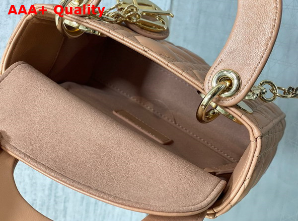 Dior Mini Lady Dior Bag in Dark Beige Cannage Lambskin with Pale Gold Finish Metal Replica