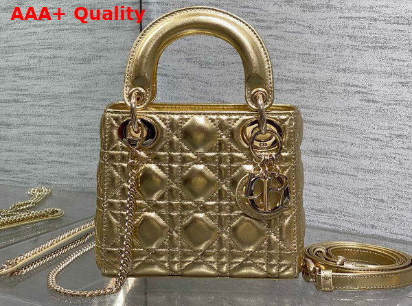 Dior Mini Lady Dior Bag in Gold Cannage Lambskin Replica