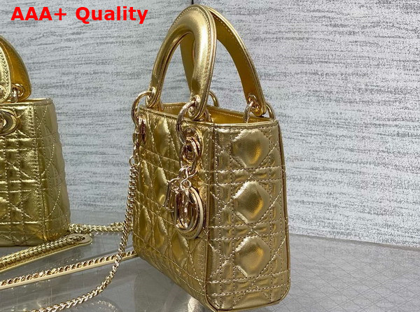 Dior Mini Lady Dior Bag in Gold Cannage Lambskin Replica