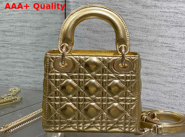 Dior Mini Lady Dior Bag in Gold Cannage Lambskin Replica