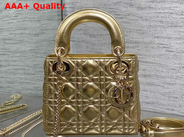 Dior Mini Lady Dior Bag in Gold Cannage Lambskin Replica
