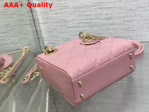 Dior Mini Lady Dior Bag in Hydrangea Pink Patent Cannage Calfskin with Pale Gold Finish Metal Replica