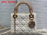 Dior Mini Lady Dior Bag in Latte Cannage Lambskin Metal Handle and DIOR Charms with a Finely Carved Openwork Cannage Motif Replica