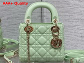 Dior Mini Lady Dior Bag in Mint Green Cannage Lambskin with Pale Gold Finish Metal Replica