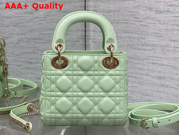 Dior Mini Lady Dior Bag in Mint Green Cannage Lambskin with Pale Gold Finish Metal Replica