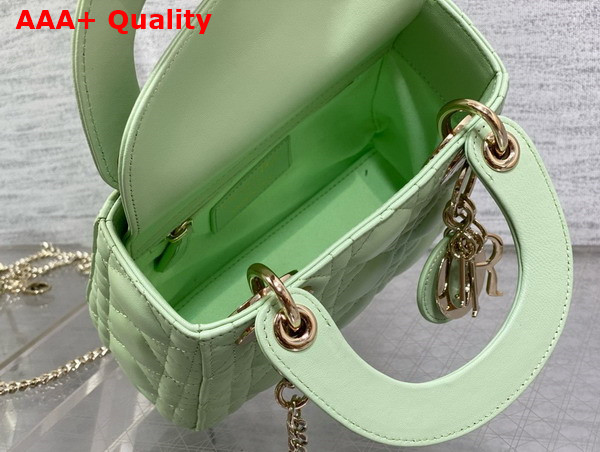Dior Mini Lady Dior Bag in Mint Green Cannage Lambskin with Pale Gold Finish Metal Replica