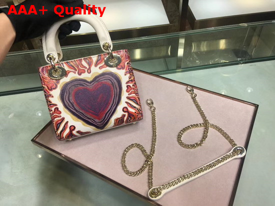 Dior Mini Lady Dior Bag in Off White Printed Calfskin with a Textured Dioramour Heart Replica