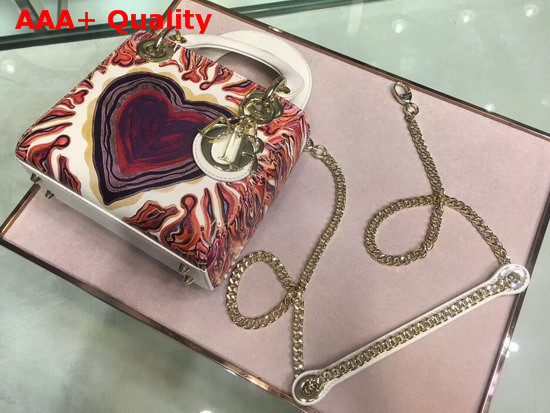 Dior Mini Lady Dior Bag in Off White Printed Calfskin with a Textured Dioramour Heart Replica