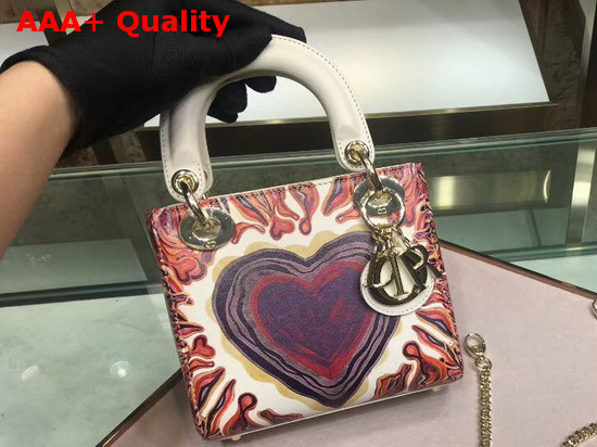 Dior Mini Lady Dior Bag in Off White Printed Calfskin with a Textured Dioramour Heart Replica