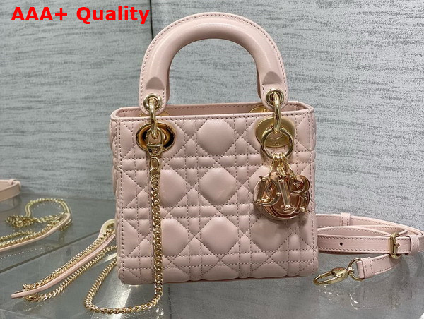 Dior Mini Lady Dior Bag in Pale Pink Cannage Lambskin with Resin DIOR Charms Replica