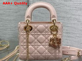 Dior Mini Lady Dior Bag in Pale Pink Cannage Lambskin with Resin DIOR Charms Replica